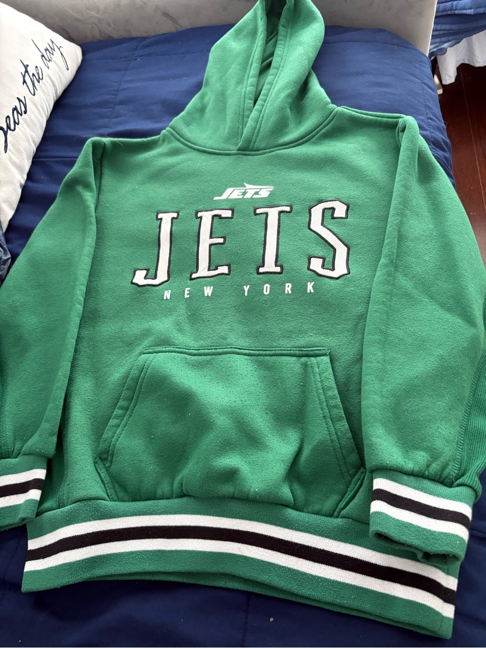 NFL Green New York Jets Kids Pullover Hoodie with Striped Cuffs